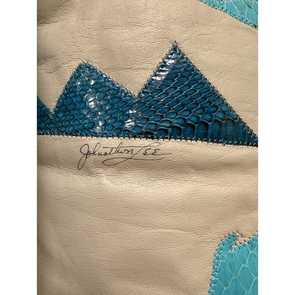 80s Johnathan Lee Signed Leather Shoulder Bag Giraffe Applique Inlay Art Purse - Picture 5 of 16